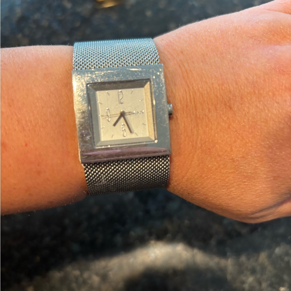 DKNY Silver Square Face Mesh Watch